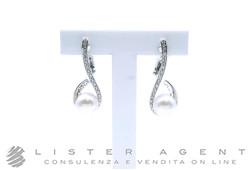 RAIMA orecchini lunghi in oro bianco 18Kt con diamanti ct 0.48 e perle naturali mm 9.00 Ref. 001861. NUOVI!